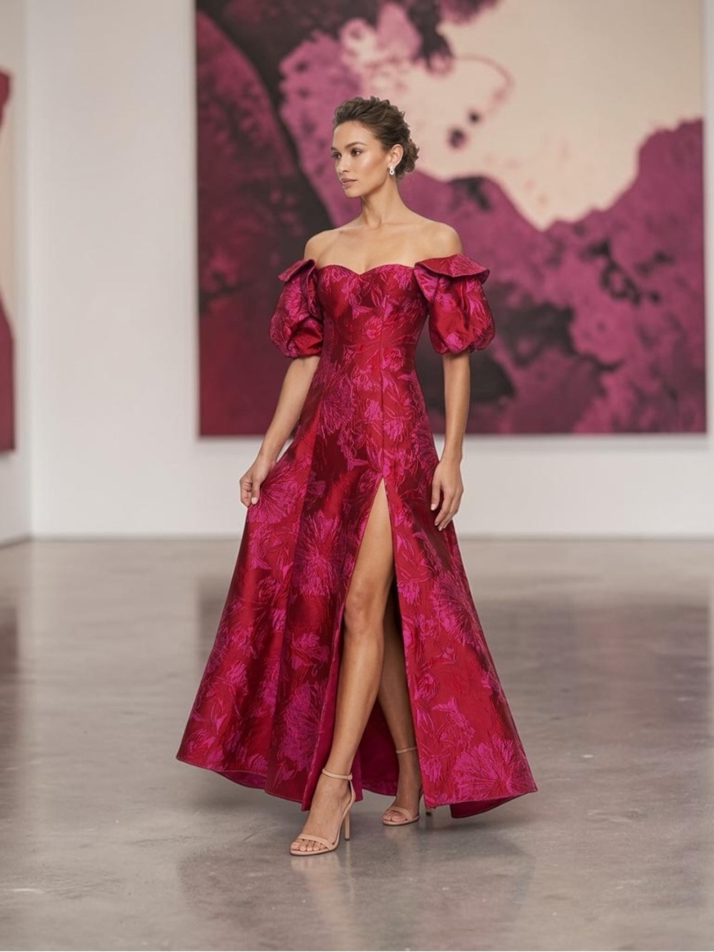 Azazie One-Shoulder Fuchsia Floral Jacquard Gown